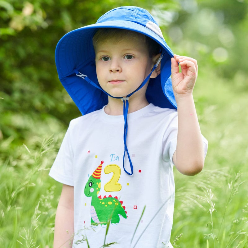 Connectyle Kids Large Brim UV Protection Sun Hat with Neck Flap Mesh Fishing Cap (Blue) - Image 2